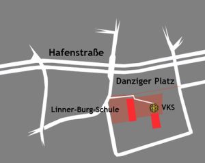Anfahrtskarte zur VKS am Danziger Platz in Krefeld
